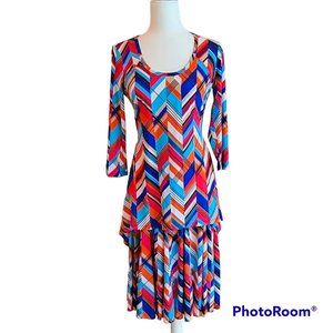 2 Piece Set Jersey Knit Chevron Midi Skirt & Tunic Top Multicolor Y2K 80s 90s